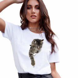 Fashion 3D Cat Print Casual Harajuku Women T-Shirt