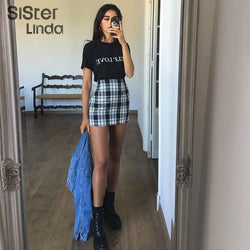 Sisterlinda Vintage Black Plaid Mini Skirts